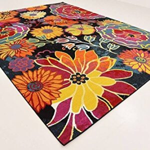 Unique Loom Lyon Collection Colorful Modern Floral Garden Area Rug, Rectangular 9' 0" x 12' 2", Black/Green