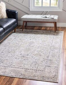 unique loom portland collection bohemian vintage inspired tone design area rug, 10′ 0″ x 14′ 0″, ivory/gray