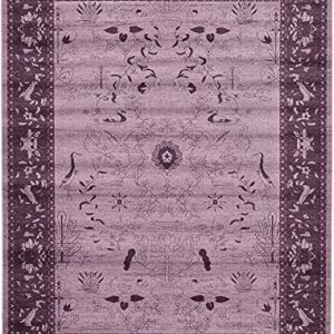 Unique Loom La Jolla Collection Farmhouse, Contemporary, Botanical, Traditional, Vintage Area Rug, 10 x 13 ft, Violet/Dark Purple