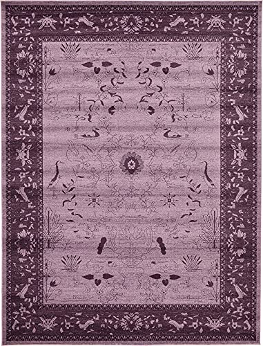 Unique Loom La Jolla Collection Farmhouse, Contemporary, Botanical, Traditional, Vintage Area Rug, 10 x 13 ft, Violet/Dark Purple