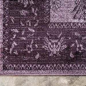 Unique Loom La Jolla Collection Farmhouse, Contemporary, Botanical, Traditional, Vintage Area Rug, 10 x 13 ft, Violet/Dark Purple