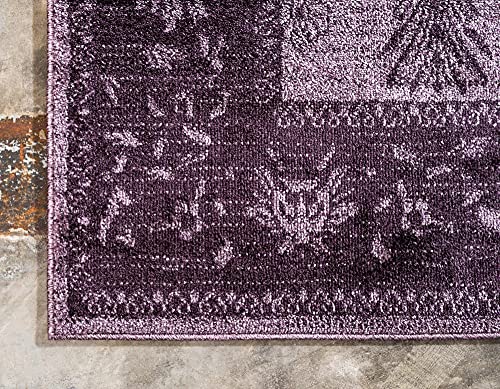 Unique Loom La Jolla Collection Farmhouse, Contemporary, Botanical, Traditional, Vintage Area Rug, 10 x 13 ft, Violet/Dark Purple