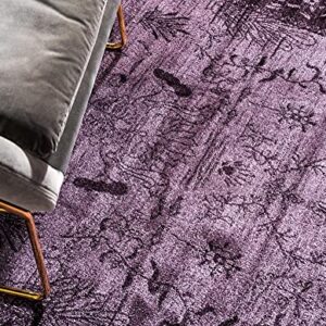 Unique Loom La Jolla Collection Farmhouse, Contemporary, Botanical, Traditional, Vintage Area Rug, 10 x 13 ft, Violet/Dark Purple