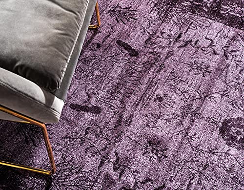 Unique Loom La Jolla Collection Farmhouse, Contemporary, Botanical, Traditional, Vintage Area Rug, 10 x 13 ft, Violet/Dark Purple