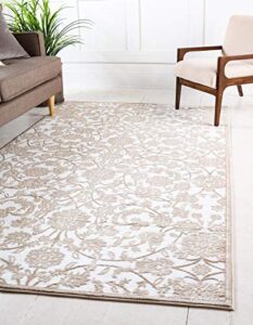unique loom rushmore collection classic traditional tone textured intricate design area rug, 10 ft x 13 ft, tan/white