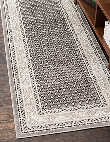 Unique Loom Williamsburg Collection Traditional Border with Dotted Center Area Rug, Runner 2' 9" x 9' 10", Gray/Beige