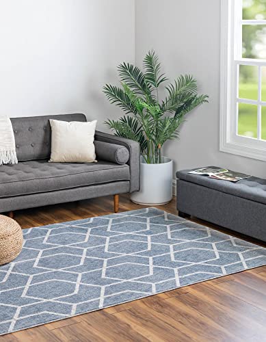 Unique Loom Eco Trellis Collection Area Rug - Mondo (Rectangular 7' 10" x 10' 0", Harbor Blue/ Ivory)