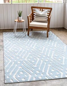 unique loom sabrina soto outdoor collection geometric, modern, vibrant, trellis contemporary area rug, 9′ 0″ x 12′ 0″, light blue/ivory