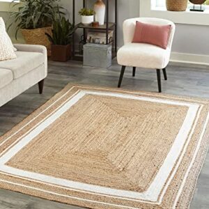 Unique Loom Braided Jute Collection Classic Quality Made Hand Woven with Coastal Design Area Rug, 8 ft x 10 ft, Natural/Ivory