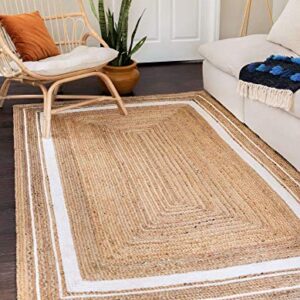 Unique Loom Braided Jute Collection Classic Quality Made Hand Woven with Coastal Design Area Rug, 8 ft x 10 ft, Natural/Ivory