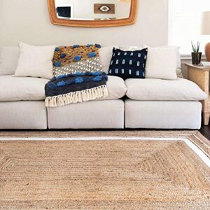 Unique Loom Braided Jute Collection Classic Quality Made Hand Woven with Coastal Design Area Rug, 8 ft x 10 ft, Natural/Ivory