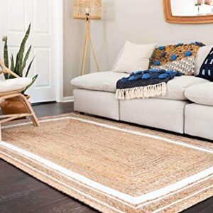 Unique Loom Braided Jute Collection Classic Quality Made Hand Woven with Coastal Design Area Rug, 8 ft x 10 ft, Natural/Ivory