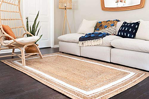 Unique Loom Braided Jute Collection Classic Quality Made Hand Woven with Coastal Design Area Rug, 8 ft x 10 ft, Natural/Ivory