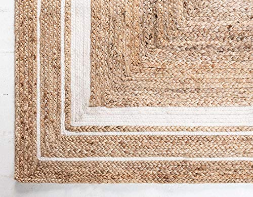 Unique Loom Braided Jute Collection Classic Quality Made Hand Woven with Coastal Design Area Rug, 8 ft x 10 ft, Natural/Ivory