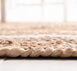 Unique Loom Braided Jute Collection Classic Quality Made Hand Woven with Coastal Design Area Rug, 8 ft x 10 ft, Natural/Ivory