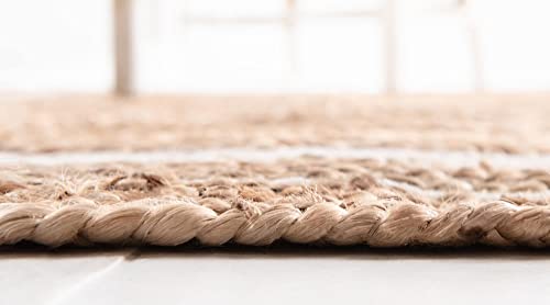 Unique Loom Braided Jute Collection Classic Quality Made Hand Woven with Coastal Design Area Rug, 8 ft x 10 ft, Natural/Ivory