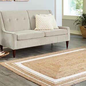 Unique Loom Braided Jute Collection Classic Quality Made Hand Woven with Coastal Design Area Rug, 8 ft x 10 ft, Natural/Ivory