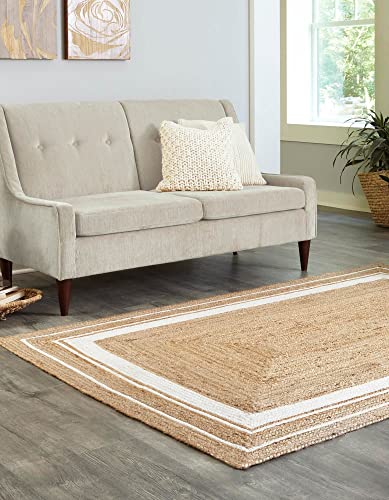 Unique Loom Braided Jute Collection Classic Quality Made Hand Woven with Coastal Design Area Rug, 8 ft x 10 ft, Natural/Ivory