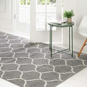 Unique Loom Trellis Frieze Collection Area Rug - Rounded (8' x 10', Light Gray/ Ivory)