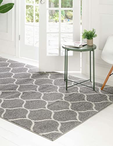 Unique Loom Trellis Frieze Collection Area Rug - Rounded (8' x 10', Light Gray/ Ivory)