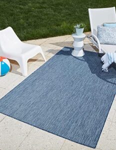 unique loom collection casual transitional solid heathered indoor/outdoor flatweave area rug, rectangular 9′ 0″ x 12′ 0″, blue/navy blue