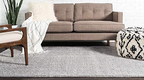 Unique Loom Studio Solid Shag Collection Urban Modern Super Soft & Plush Area Rug, 9 ft x 12 ft, Light Gray