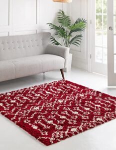 unique loom moroccan trellis shag collection area rug – meknes (10′ square, burgundy red/ivory)