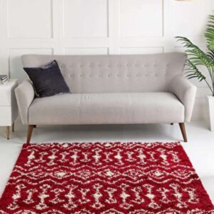 Unique Loom Moroccan Trellis Shag Collection Area Rug - Meknes (10' Square, Burgundy Red/Ivory)