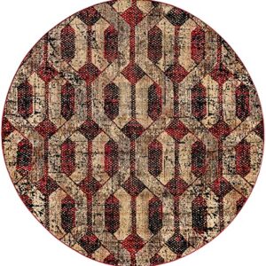 Unique Loom Saturn Collection Area Rug - Astra (Round 7' 10" x 7' 10", Burgundy/ Black)