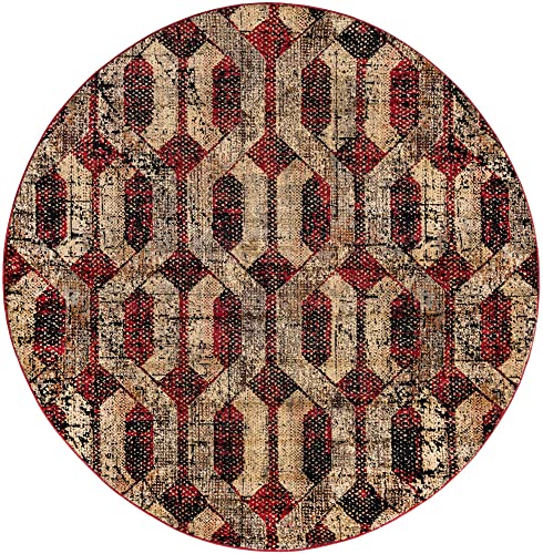 Unique Loom Saturn Collection Area Rug - Astra (Round 7' 10" x 7' 10", Burgundy/ Black)