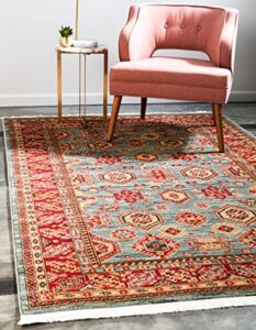 unique loom sahand collection area rug – alexander (4′ 1″ x 6′ 1″ rectangle, light blue/light brown)