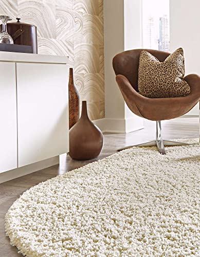 Unique Loom Solid Shag Collection Area Rug (8' x 10' Oval, Pure Ivory)