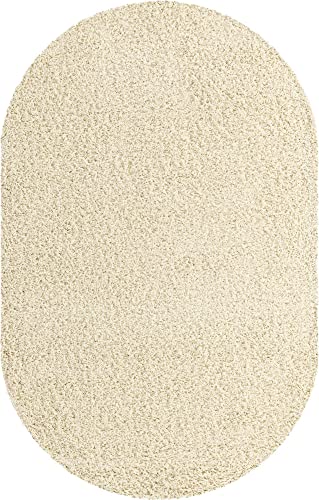 Unique Loom Solid Shag Collection Area Rug (8' x 10' Oval, Pure Ivory)
