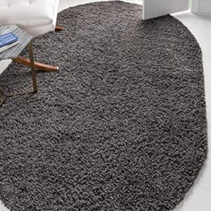 Unique Loom Solid Shag Collection Area Rug (4' x 6' Oval, Graphite Gray)