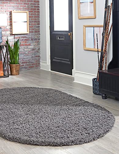 Unique Loom Solid Shag Collection Area Rug (4' x 6' Oval, Graphite Gray)