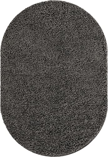 Unique Loom Solid Shag Collection Area Rug (4' x 6' Oval, Graphite Gray)