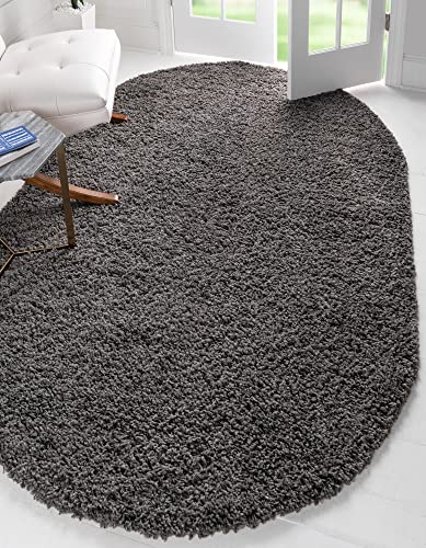 Unique Loom Solid Shag Collection Area Rug (4' x 6' Oval, Graphite Gray)