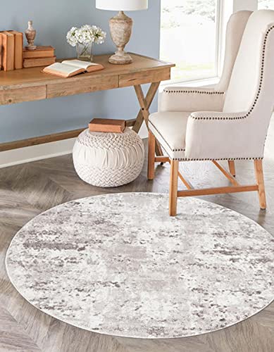 Unique Loom Eos Collection Area Rug - Borealis (7' Round, Stone Gray/Ivory)