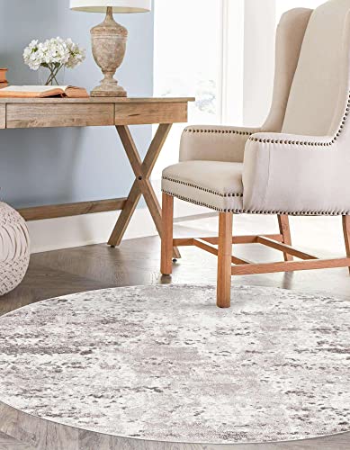 Unique Loom Eos Collection Area Rug - Borealis (7' Round, Stone Gray/Ivory)