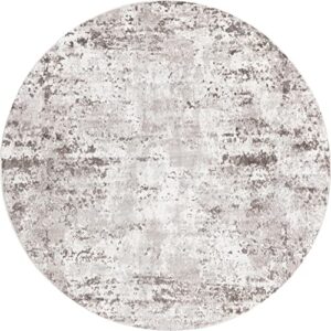 Unique Loom Eos Collection Area Rug - Borealis (7' Round, Stone Gray/Ivory)