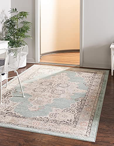 Unique Loom Parker Collection Area Rug - Merakli (9' x 12' Rectangle, Aqua/Beige)