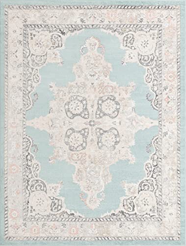 Unique Loom Parker Collection Area Rug - Merakli (9' x 12' Rectangle, Aqua/Beige)