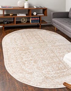 unique loom oxford collection area rug – magdelan (8′ x 10′ oval, beige/ivory)