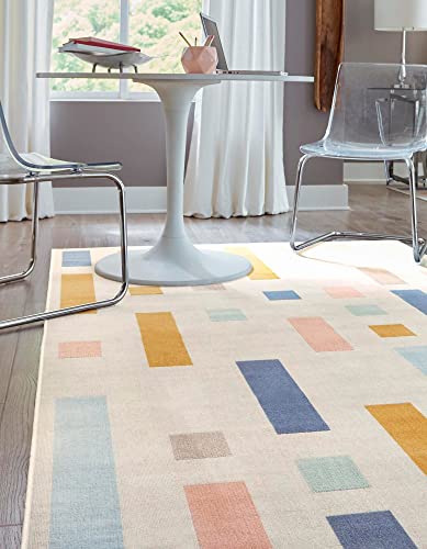 Unique Loom Lotus Collection Modern Geometric Multi/Beige Area Rug (5' 0 x 8' 0)