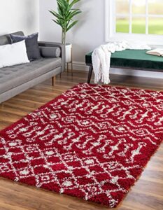 unique loom moroccan trellis shag collection area rug – meknes (10′ 8″ x 14′ rectangle, burgundy red/ivory)