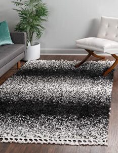 unique loom hygge shag collection area rug – gradient (9′ x 12′ rectangle, black and white)