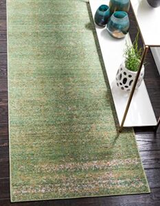unique loom austin collection area rug – muse (runner 4′ 0″ x 13′ 3″, green/ beige)