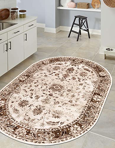 Unique Loom Rushmore Collection Area Rug - Lincoln (5' 3" x 8' Oval, Cream/Beige)