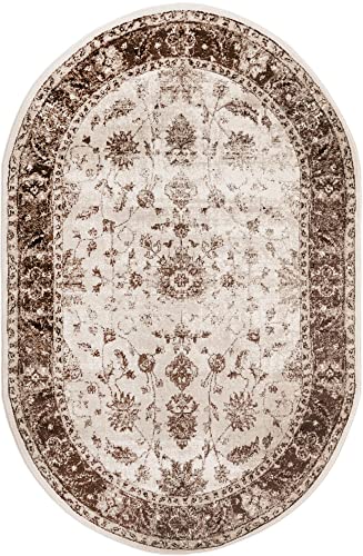 Unique Loom Rushmore Collection Area Rug - Lincoln (5' 3" x 8' Oval, Cream/Beige)