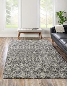 unique loom moroccan trellis shag collection area rug – meknes (10′ 8″ x 14′ rectangle, gray/ivory)
